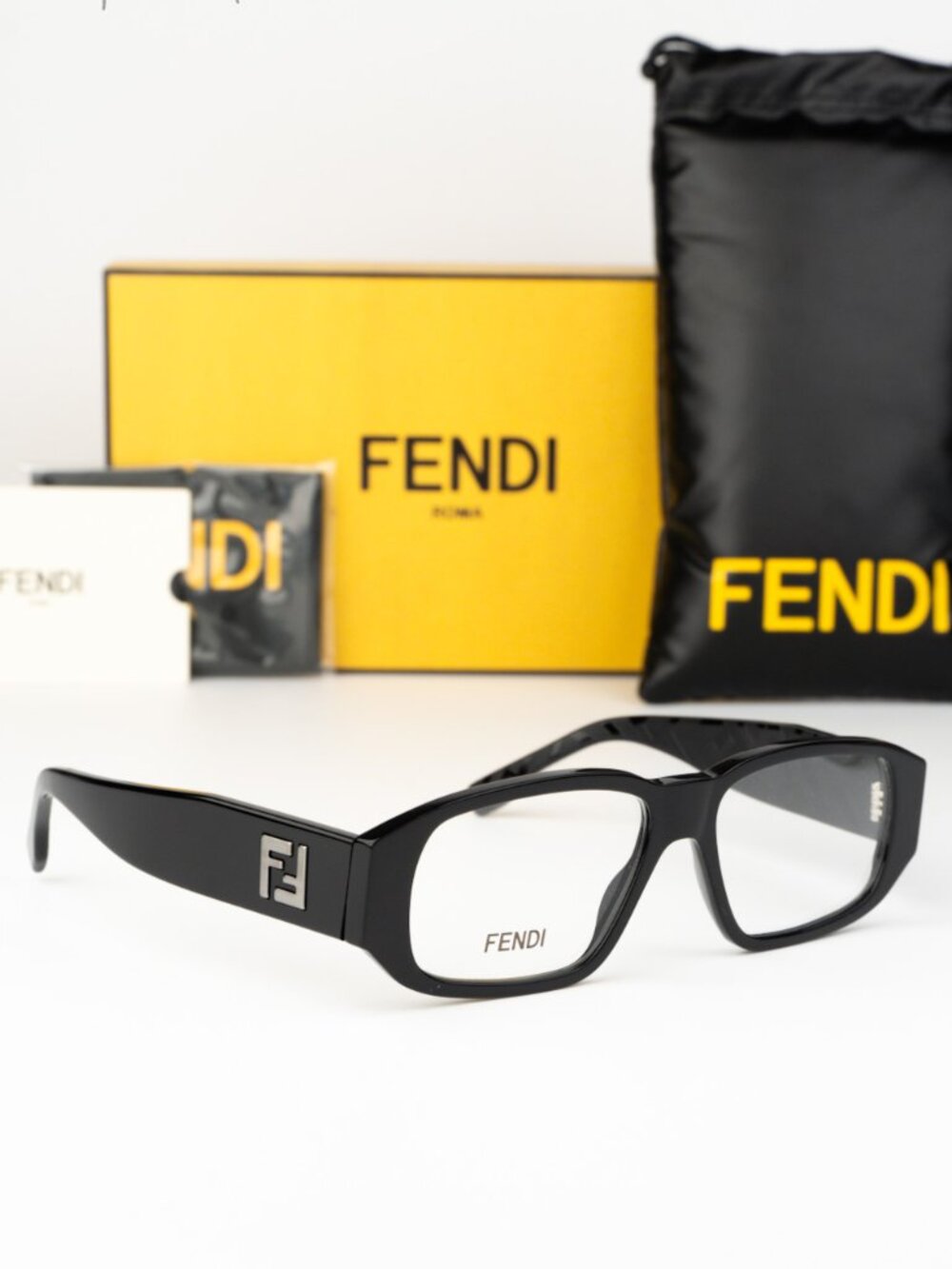 Fendi Women Eyeglasses Rectangular Black Demo FE50115I 001 NEW AUTHENTIC